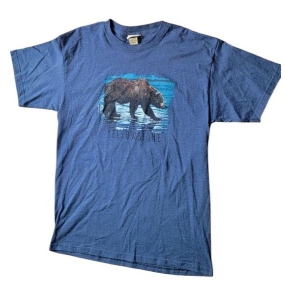 eco mountain Other - Vintage Yellowstone Shirt Large Blue Wildlife Grizzly Bear Outdoors Nature USA